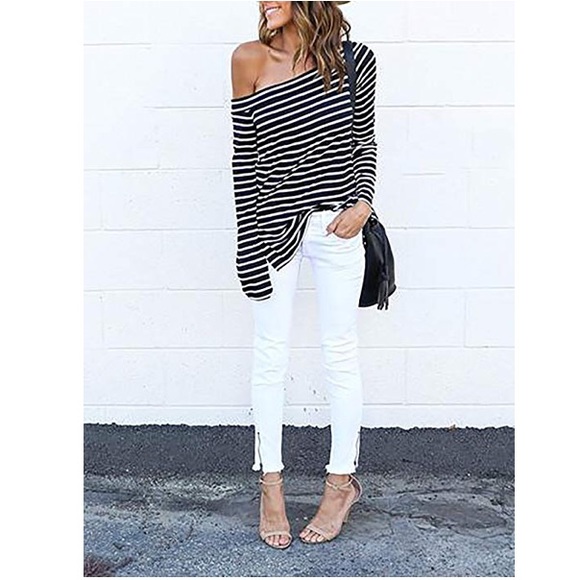 2/18$ Host pic! Striped Off Shoulder top - Picture 3 of 5